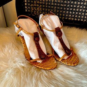Pazzo Tan / Gold embellished heels sz 7.5